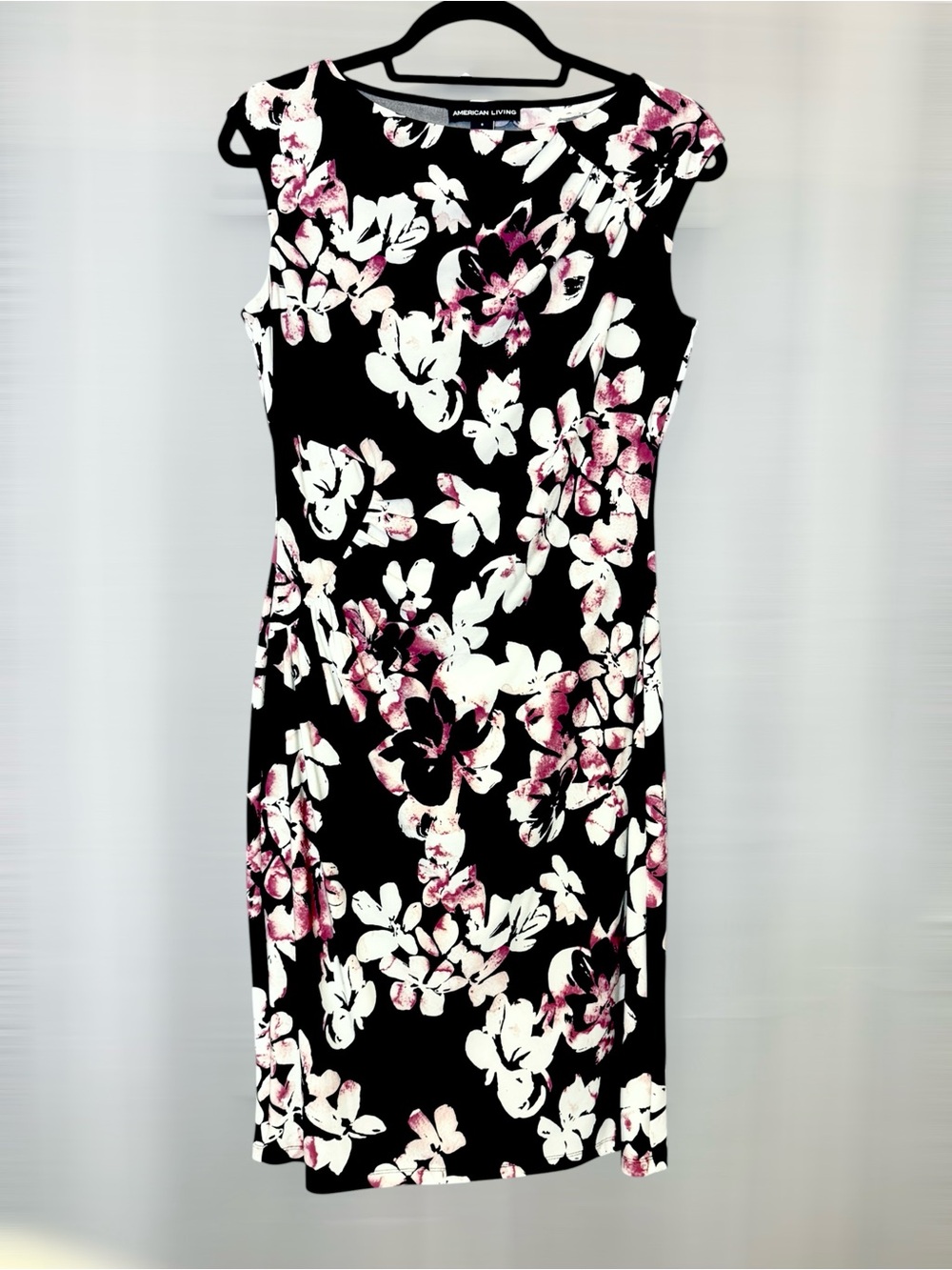 American Living Black Midi Dress with White and Pink Floral Print